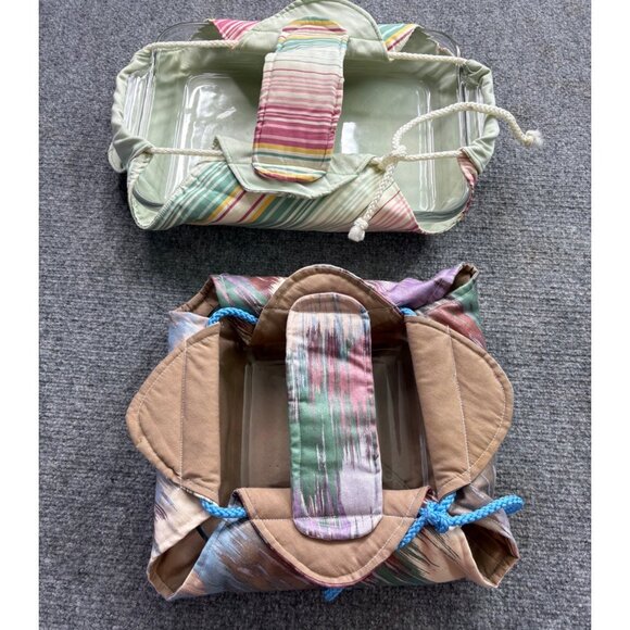 VTG‎ Handmade Hot casserole dish Carrier Rectangle lot of 2 Colorful Fabric 80s - Picture 2 of 10